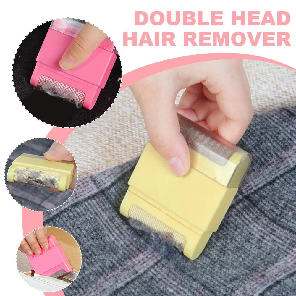 Mini removedor de fiapos manual de duas cabeças, aparador de bola de cabelo, rolos de suéter, barbeador, tapete, pano de limpeza, ferramenta bru o1k7