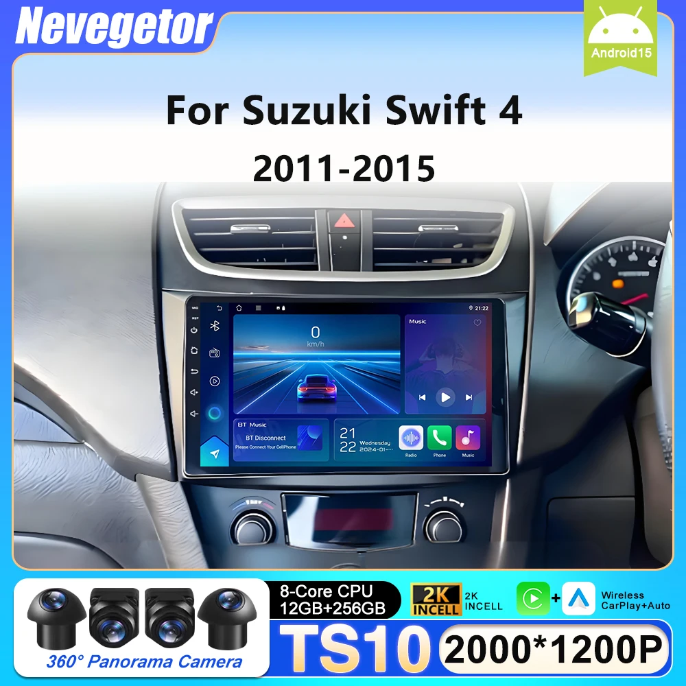 Radio para Auto con Carplay para Suzuki Swift 4 2011 2012 2013 2014 2015, Reproductor Multimedia Android 16, Video, GPS, 4G, Wifi, 2 Din