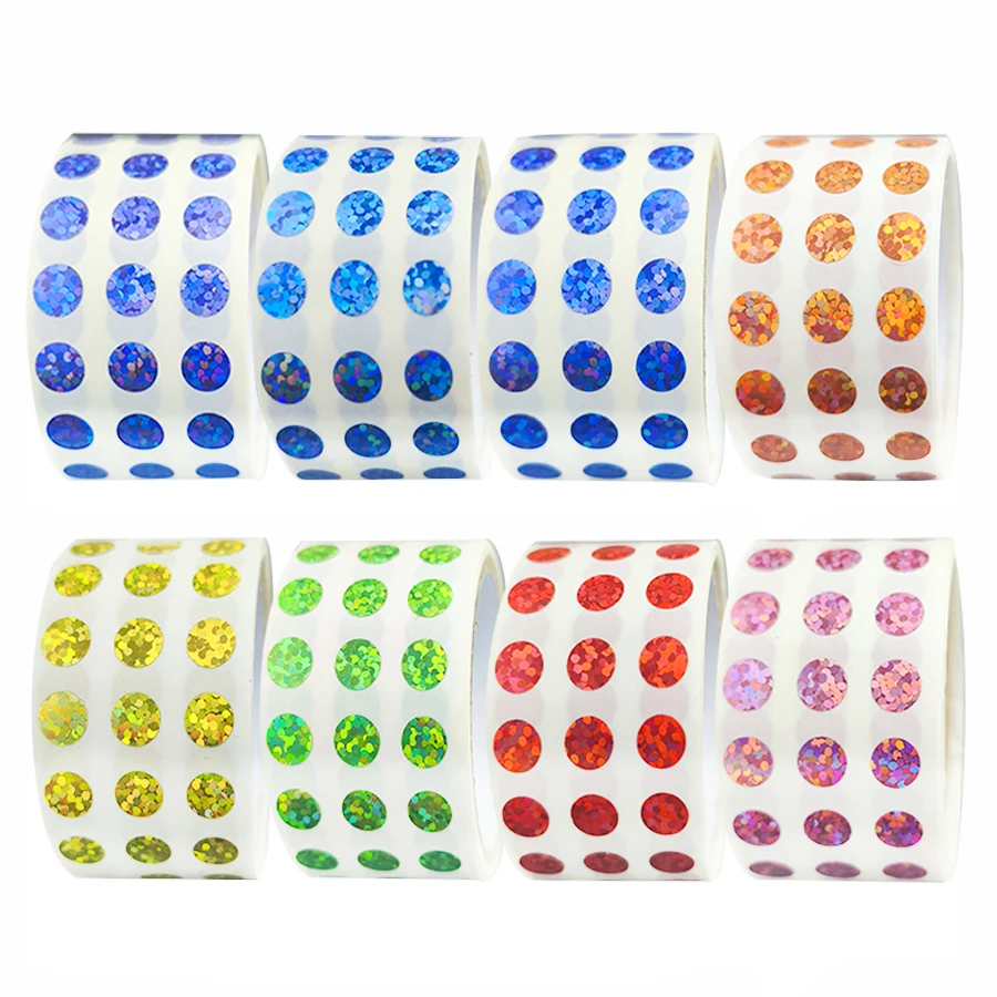 

8000 шт. 1/4 дюйма голографические точечные наклейки – 8 цветов круглых самоклеящихся блестящих этикеток для кодирования, упаковки, организации