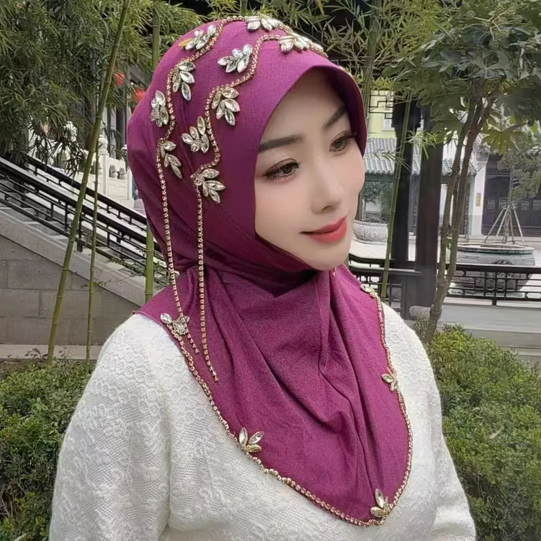 pink-africa-ethnic-hats-hijab-tassels-for-women-elegant-daily-caps-diamonds-hard-shell-brim-strecth-hijabs-islam-cap-fashion