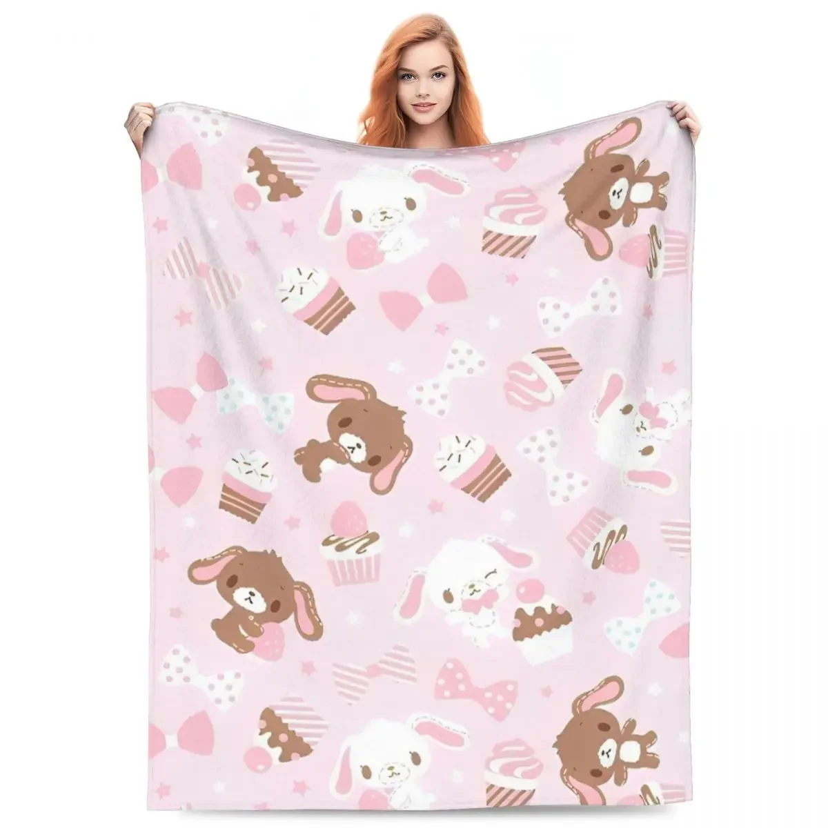Cute Cartoon Bunny Print Flannel Throw Blanket – Super Warm Soft Plush Quilt for Sofa, Bedroom or Travel, Lightweight Fleece