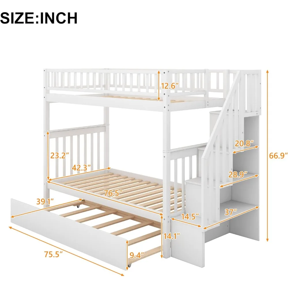 Двухъярусные кровати Twin Over Twin Size, кровати-булочки из массива дерева с выдвижной крышкой и лестницей для детей, подростков, взрослых (двухъярусная кровать с выдвижной крышкой)