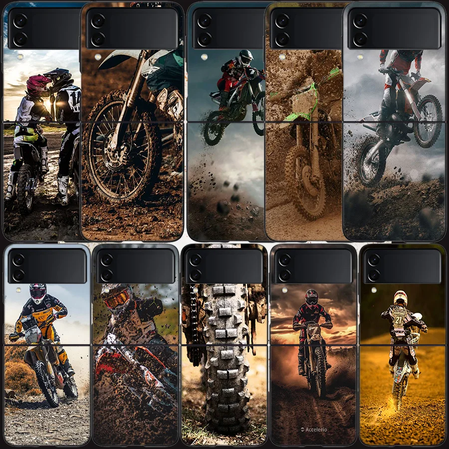 Off Road Motorcycle Adventure Case for Samsung Galaxy Z Flip 6 5G Z Flip 5 4 3 5G Black Hard Cell Phone Cover Luxury PC Shell Co