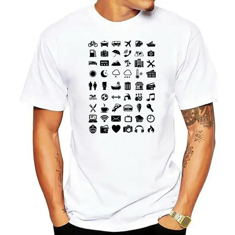 Men T-shirt travel icons language tshirt women T shirt