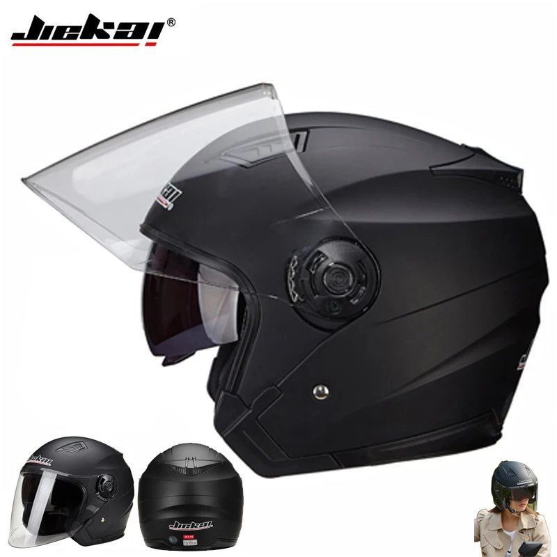 JIEKAI Motorcycle Helmet Adult Double Visor 3/4 Open Face Sun Shield Keep Warm Against Wind in Winter for Men and Women