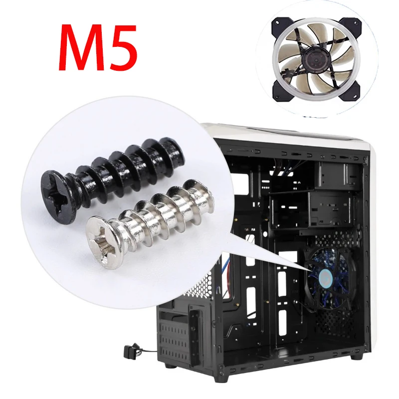 50Pcs M5 KB Computer PC Case Cooling Fan Mount Screws 8/10/12/14/16mm Heat Dissipation Fixing Screw for PC Case Fan Installation