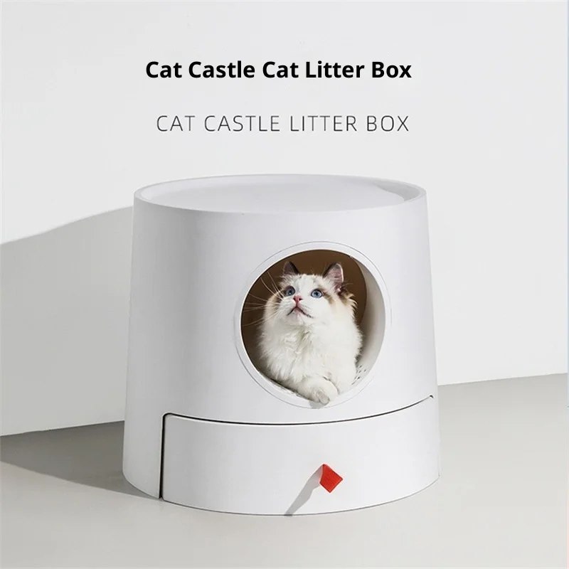 Caja de arena semicerrada con cama, estilo castillo, para gatos - imagen 4