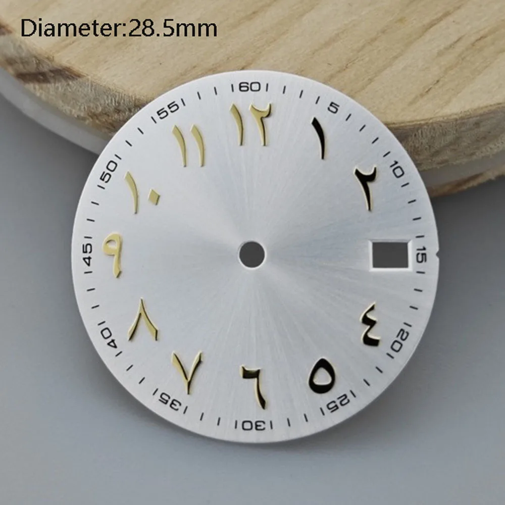 28.5mm NH35 다이얼 올리브 그린 핑크 스테인레스 스틸 아랍어 스케일 다이얼 NH35 자동 무브먼트 watchmods 로고를 사용자 정의 할 수 있습니다