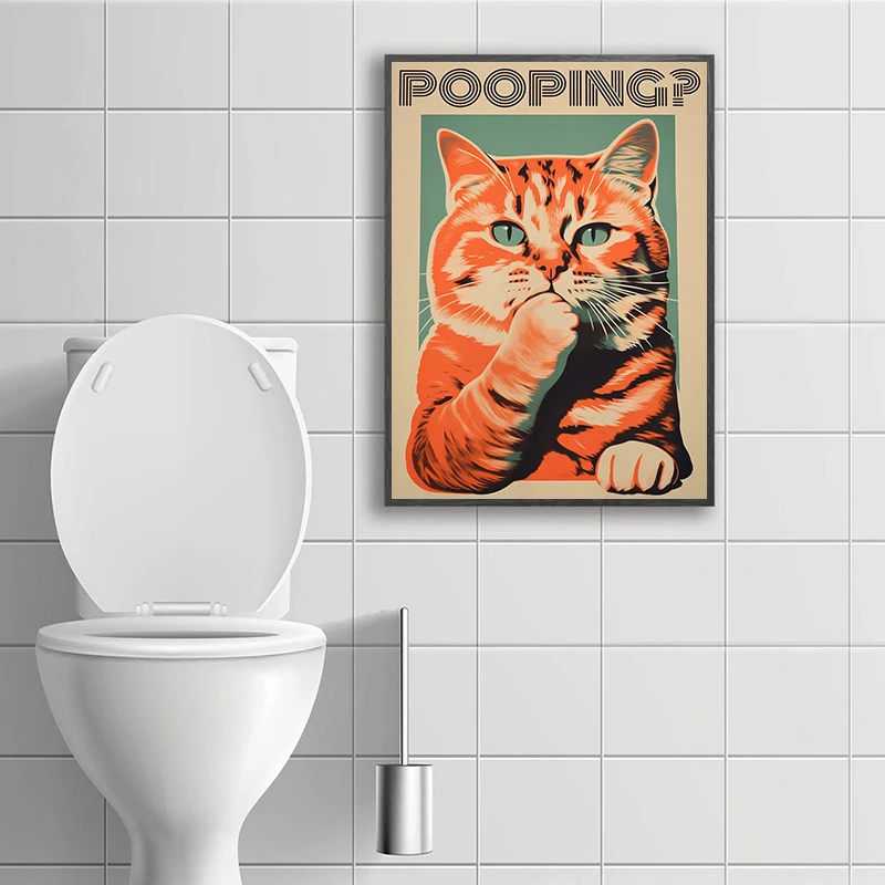 Are You Pooping Bathroom Sign Funny Cat Quotes Poster Prints Canvas Painting Retro Wall Art Pictures for Toilet Room Home Decor