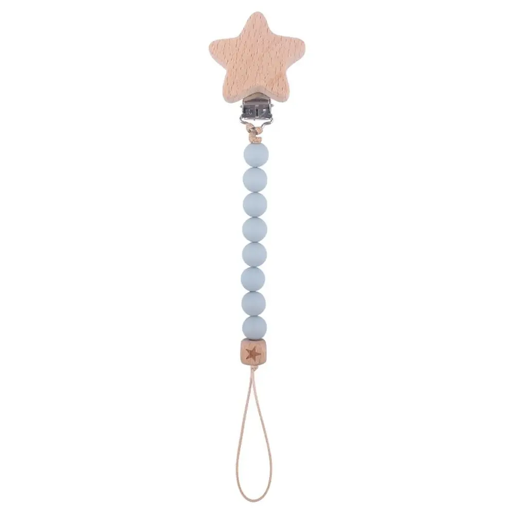 

Holder Environmental Safety Silicone Star Wooden Anti-drop Beads Lanyard Molar Chain Baby Pacifier Chain Pacifier Clips Chains