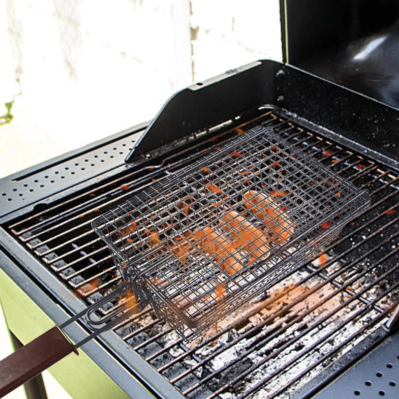 Portable Metal iron Folding Grill Basket BBQ Grill Basket With Handle for Fish Vegetables Shrimp Cook Accessories Outdoor