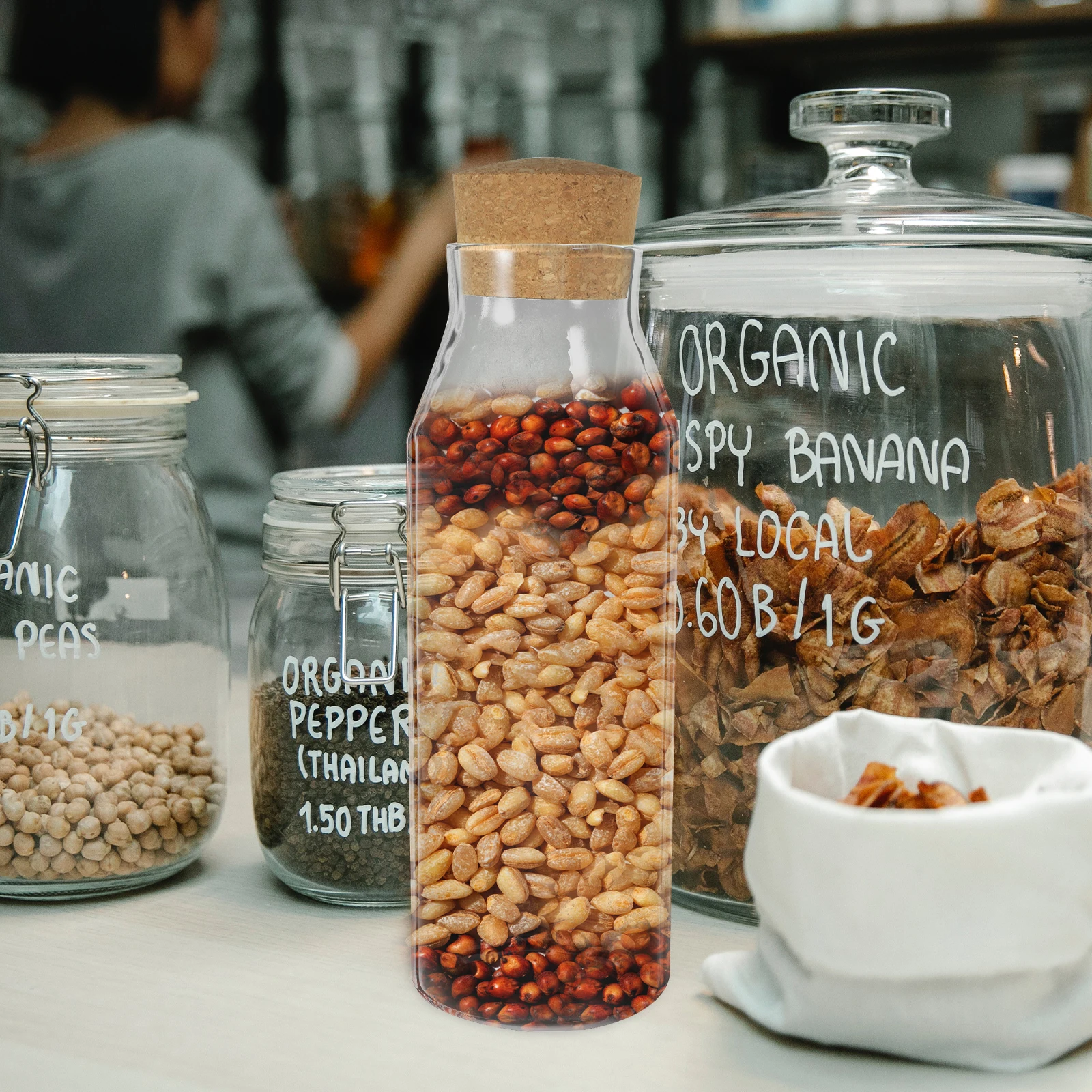 

Airtight Canister Bean Storage Cork Lid Tea Sugar Container Dried Food Spice Nut Jar Kitchen Pantry Organizer Glass Storage Jars