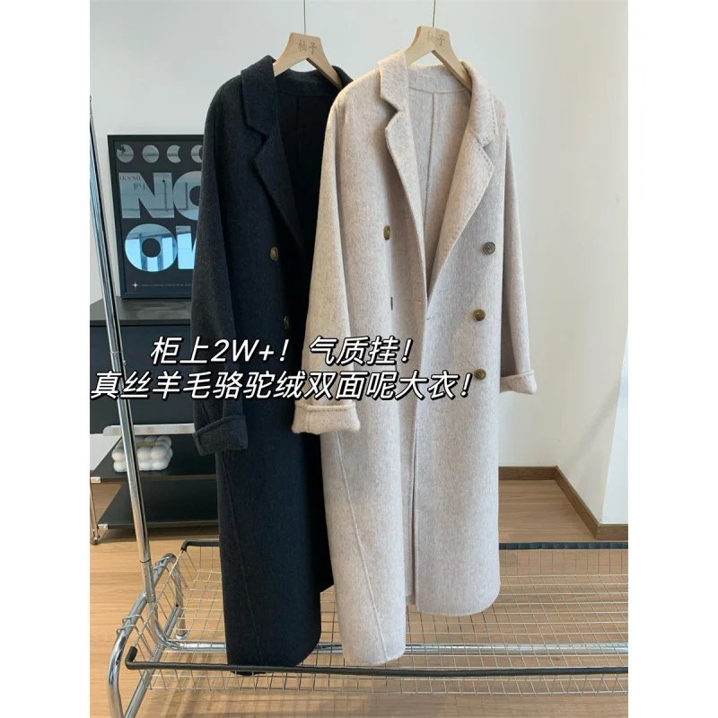 G112119~Cabinet2w+！Elegant Silk Wool Camel Wool Reversible Woolen Coat Woolen Coat for Women24