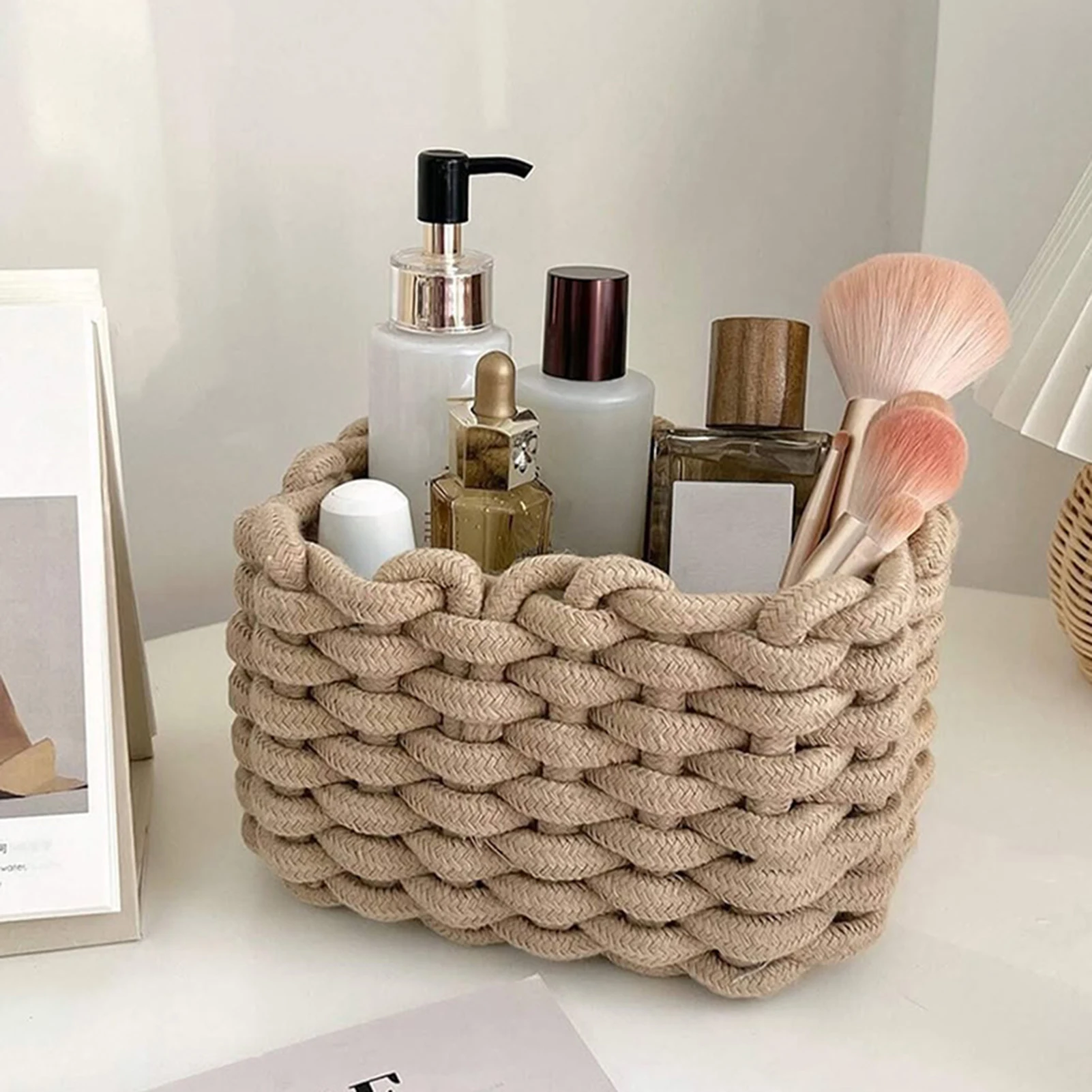 

2pcs Woven Storage Basket Bathroom Toiletry Organizer Rack Hand Woven Cotton Rope Storage Basket For Cosmetic Jewelry Hairpin