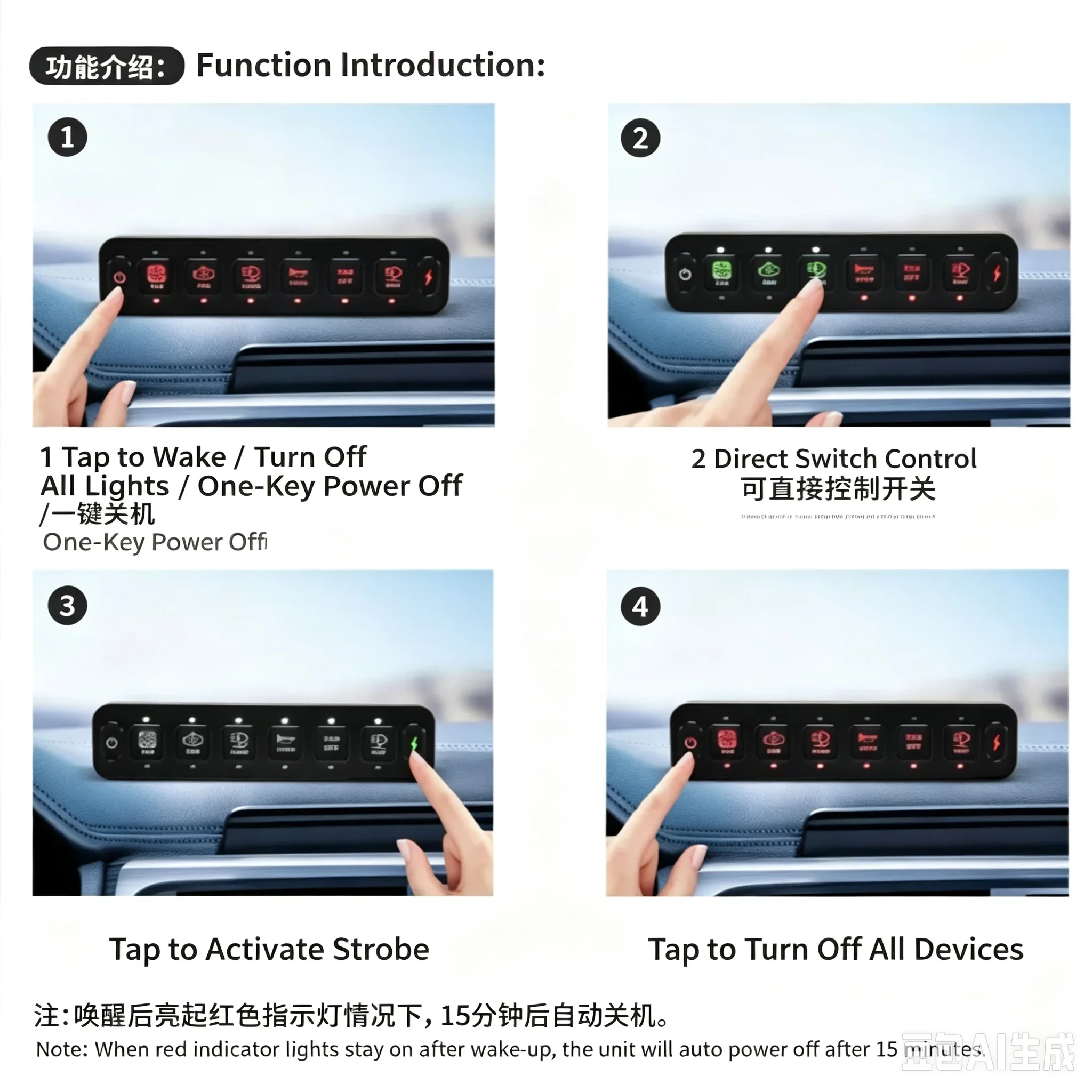 For Chery ICAR V23 2024-2026 Car A-Pillar Integrated Switch Wireless Remote Control Panel Led Spotlight Handle Switch Accessory detail image 7