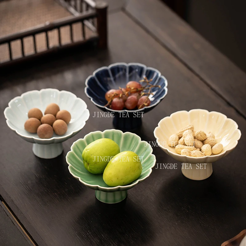 Tea Boiling Accessories Around The Stove Ceramic Higher Education Fruit Plate Chinese Household Nut Plate Dim Sum Pastry Plate