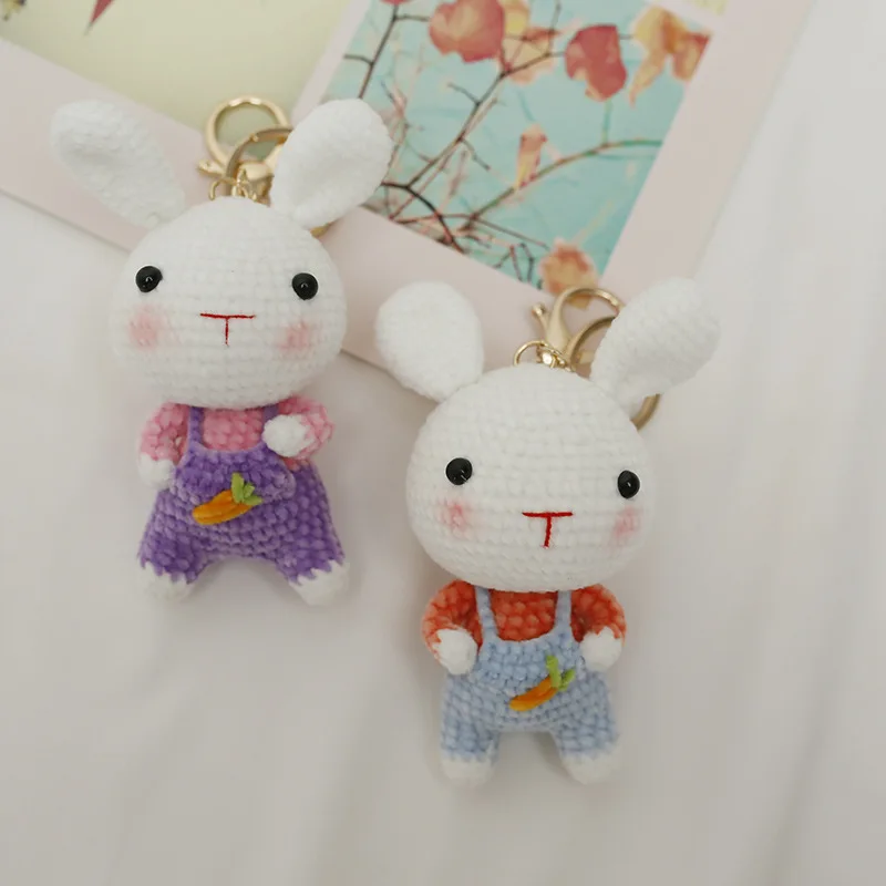 

Super Cute Hand Woven Rabbit Doll DIY Wool Crochet Cartoon Animal Image Mobile Phone Car Key Chain Pendant or Backpack Trinkets