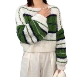 Women's Pullover Knitwear Striped Off shoulder Autumn Winter Loose Sweater