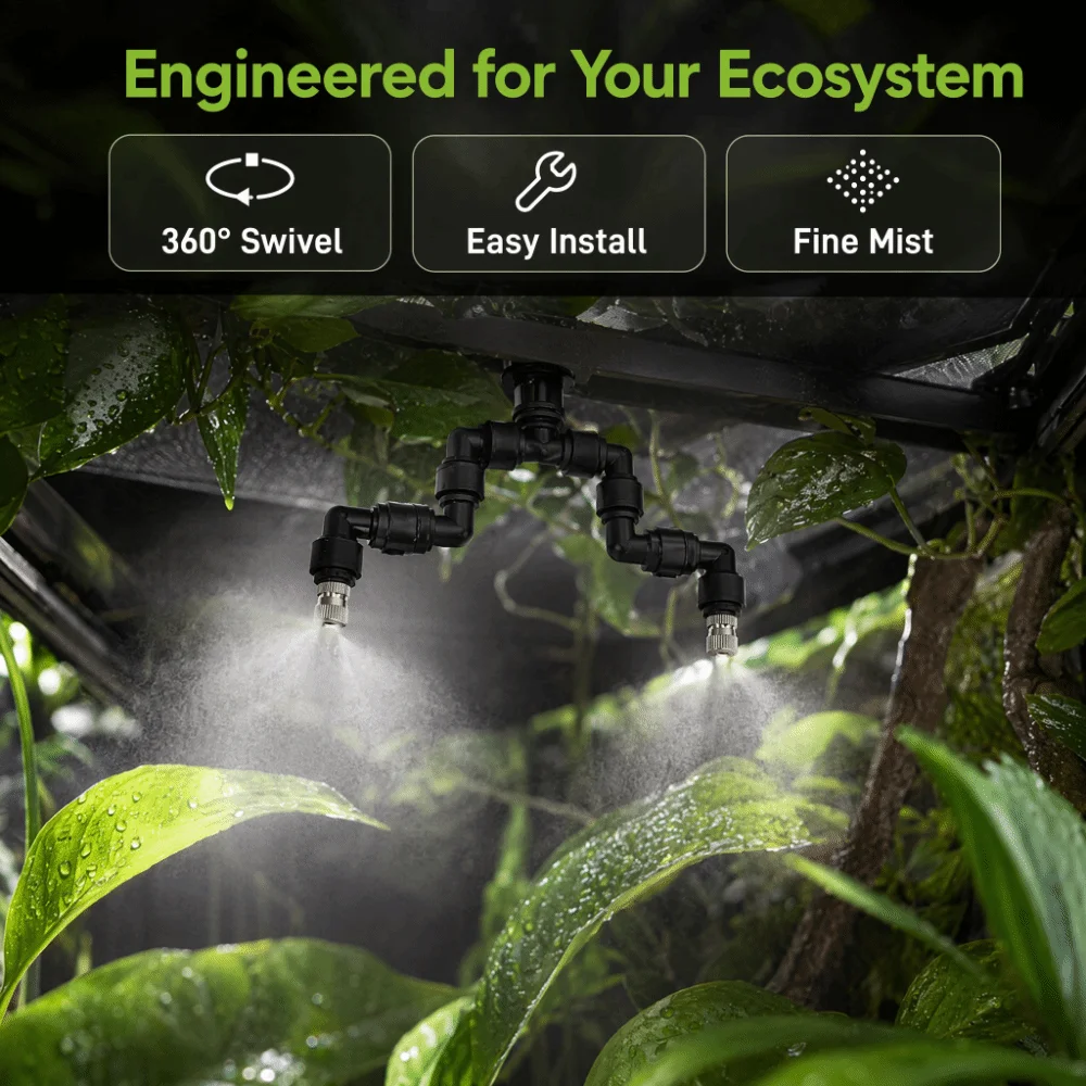 360 Degree Rotation Mist Sprinkler Double Head Fine Misting Effect Spray Nozzle Uniform Spraying Silver Reptile Misting System