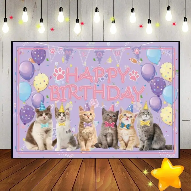 Cat Kitten Pet Paw Background Decoration Custom Birthday Backdrop Vintage Sweet Baby Shower Banner Photo Scenic Freedom Party