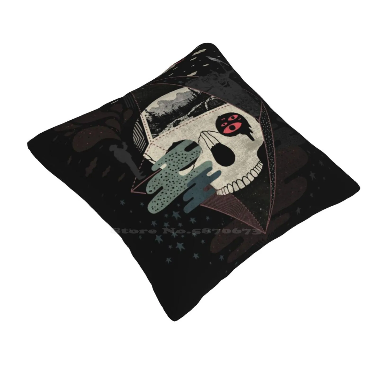 Happy Riddle Fashion Sofa Throw Pillow Cover Pillowcase Skull Surrealism Surrealistic Abstract Diamond Geometry Night Dark Moon