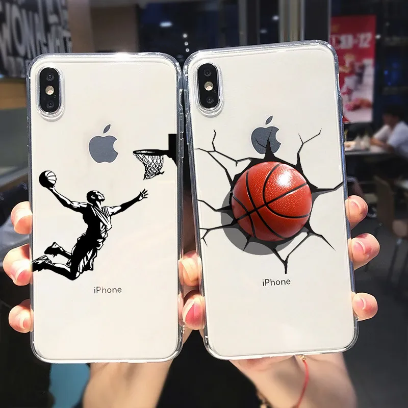 مضحك الكرتون كرة السلة غطاء سيليكون شفاف لابل آيفون 13 12 Mini 11 Pro XS MAX XR X 8 7 6 6S زائد SE الهاتف