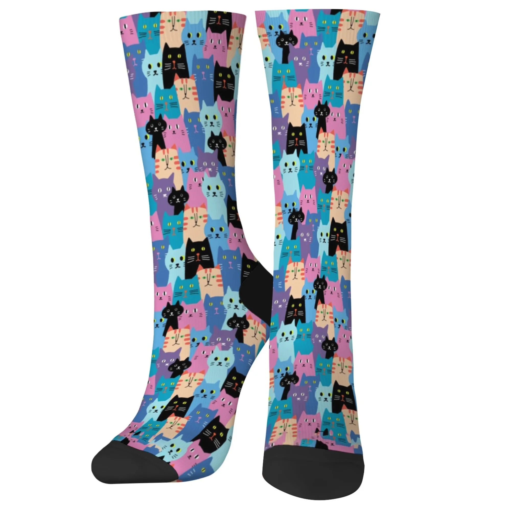 

Носки с принтом мультфильмов кошек разных цветов, новинка, носки на Хэллоуин, повседневные носки в стиле Харадзюку, хип-хоп, унисекс, праздничный подарок