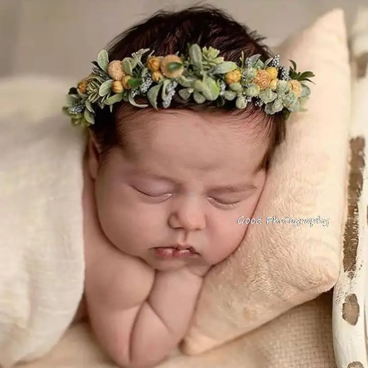 Baby Headband Flower Plastic Flower Garland Headband Full Moon Baby Photography Props Hundred-day Baby Photo Shooting