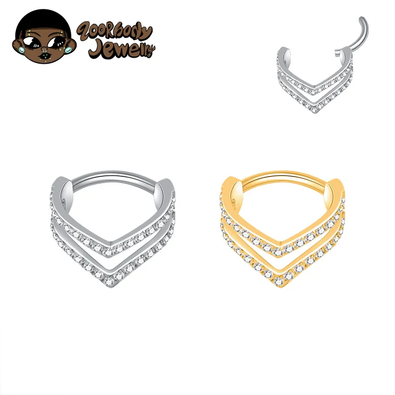 

ASTM F136 Titanium with CZ Teardrop Cutout Helix Conch Piercing Hinged Segment Earrings Cartilage Hoops Rook Septum Clicker