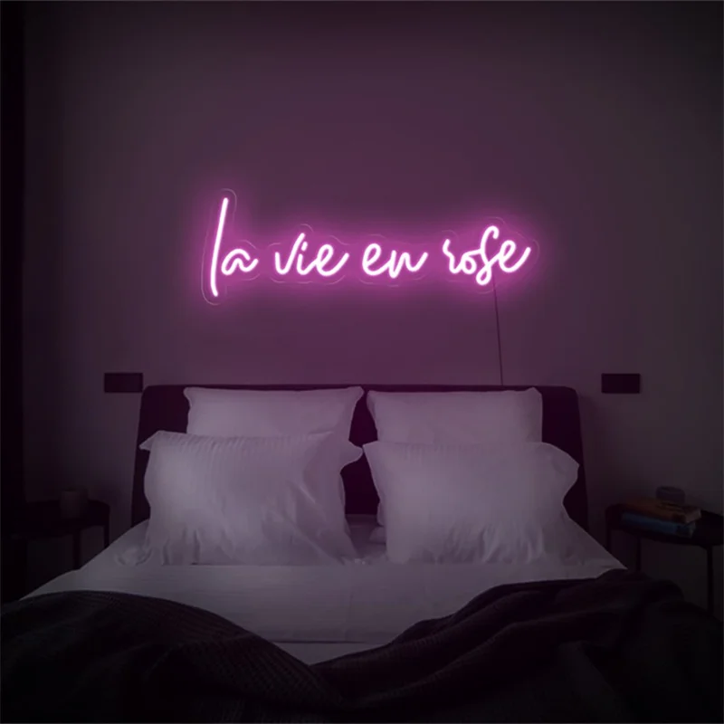 Imagem -01 - Luz de Sinal Led Neon para Quarto Pendurado na Parede Decoração Acrílica Decoração Estética Presentes para Meninas la Vie en Rose luz de sinal led neon para quarto pendurado na parede decoracao acrilica decoracao estetica presentes para meninas la vie en rose 01
