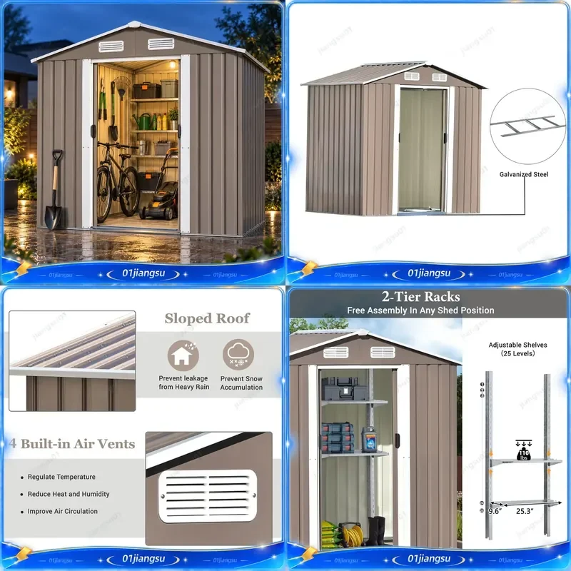 Outdoor Steel Storage Shed Garden Tool House Lockable Door Waterproof Rust Resistant Backyard Patio Utility Building Metal
