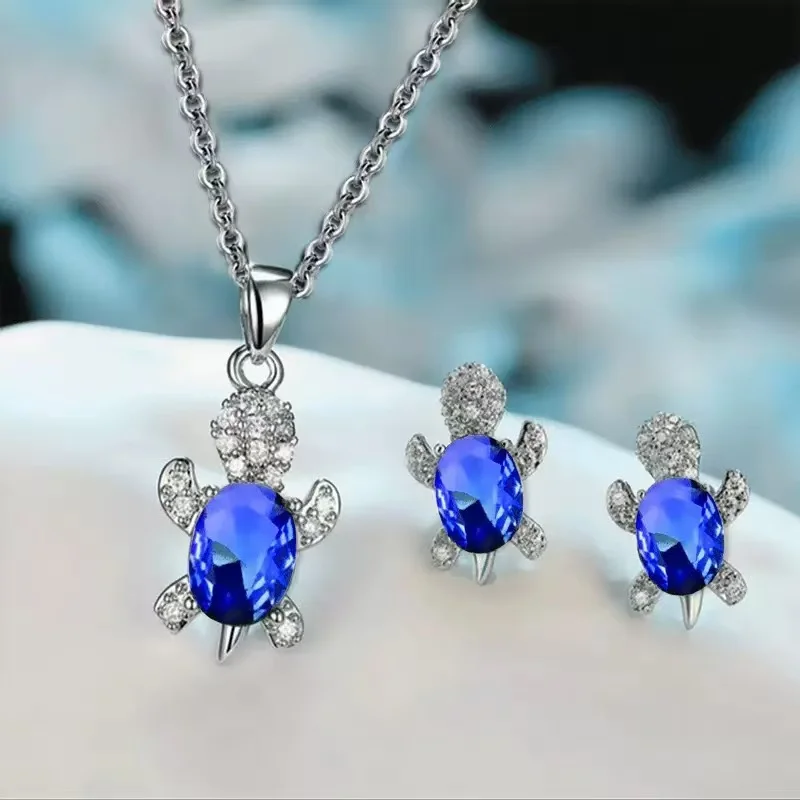 3pcs 3pcs Silver-plated Necklace Earrings Set Ladies Light Luxury Fashion Style Turtle Shape With Multi Color Glass Diamond - Aliexpress Deal