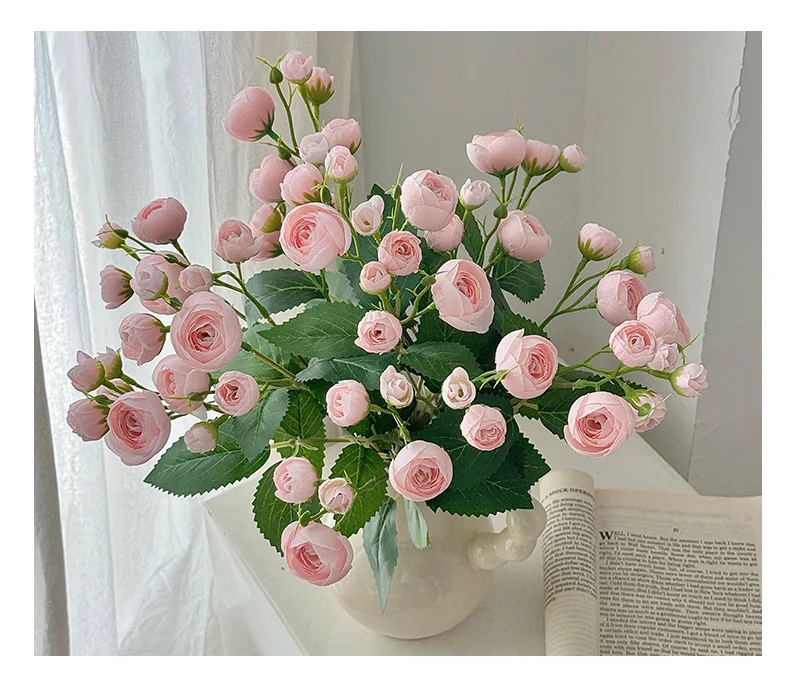 18 Inch 12 Head Artificial Camellia Bud Bouquet Faux Silk Flowers For Home Living Room Decoration Wedding Hotel Display Props