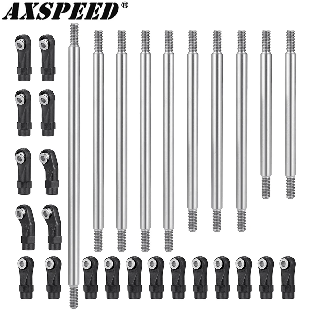 AXSPEED 10Pcs Stainless Steel Link Rod Linkages with Rod End for 1/10 RC Crawler Axial SCX10 II AXI90075 UMG10 Parts