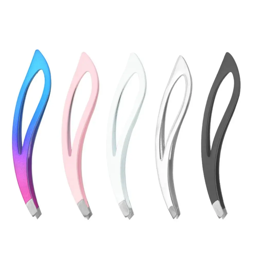 Curve Handle Flat Oblique Mouth Eyebrow Tweezer Straight Stainless Steel False Eyelashes Applicator Fine Hairs Puller