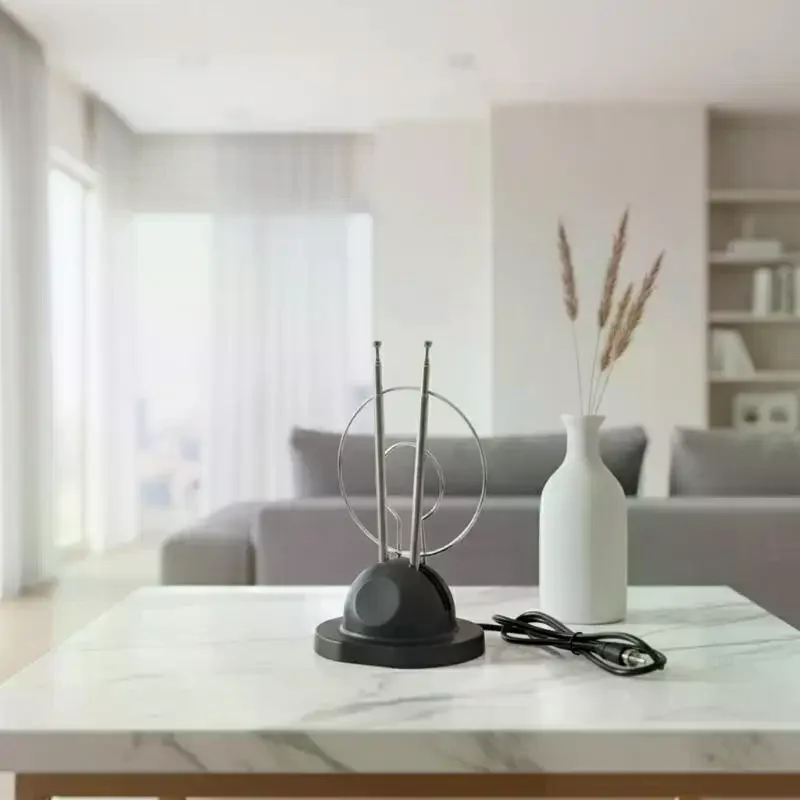 HDTV Universal Indoor Rabbit Loop Antenna Analog Digital VHF UHF Signal Stable TV Reception for Living Space