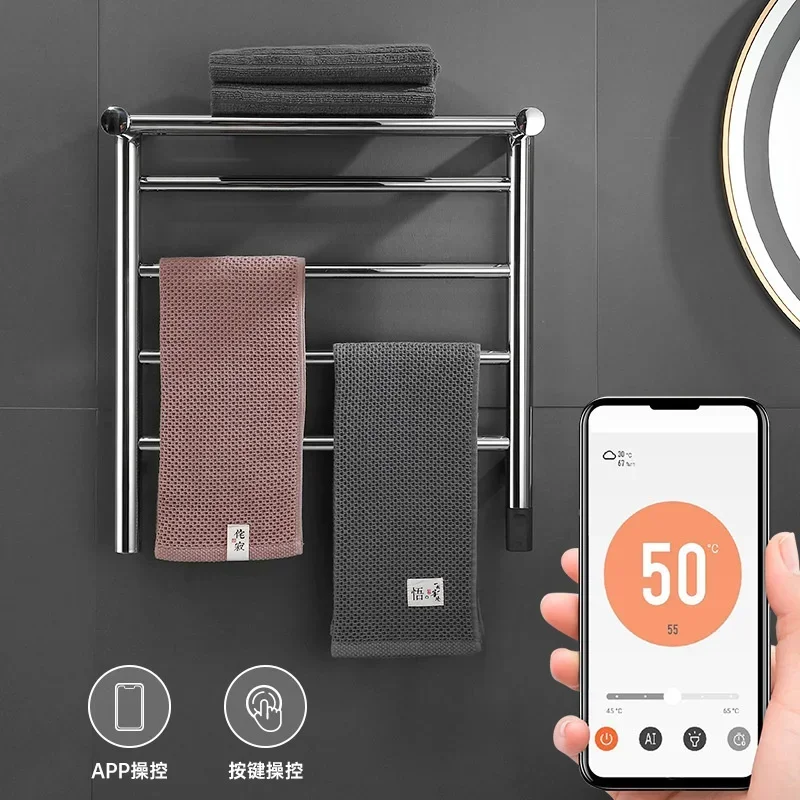 

Нержавеющая сталь 304, электрическая вешалка для полотенец с подогревом, ванная комната, быстрый нагрев, сушильный стерилизатор, умный пульт дистанционного управления, Т-образный дизайн