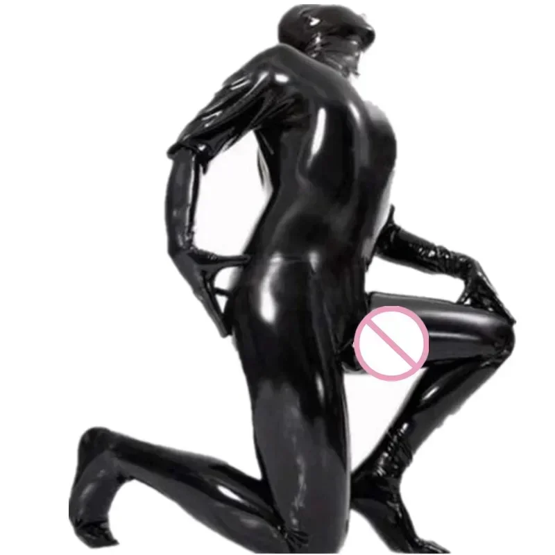 Men Shiny Sexy Full Body Cover Bodysuit Faux Leather Night Club Jumpsuit Adult Latex PVC Catsuit Zipper Erotic Wear