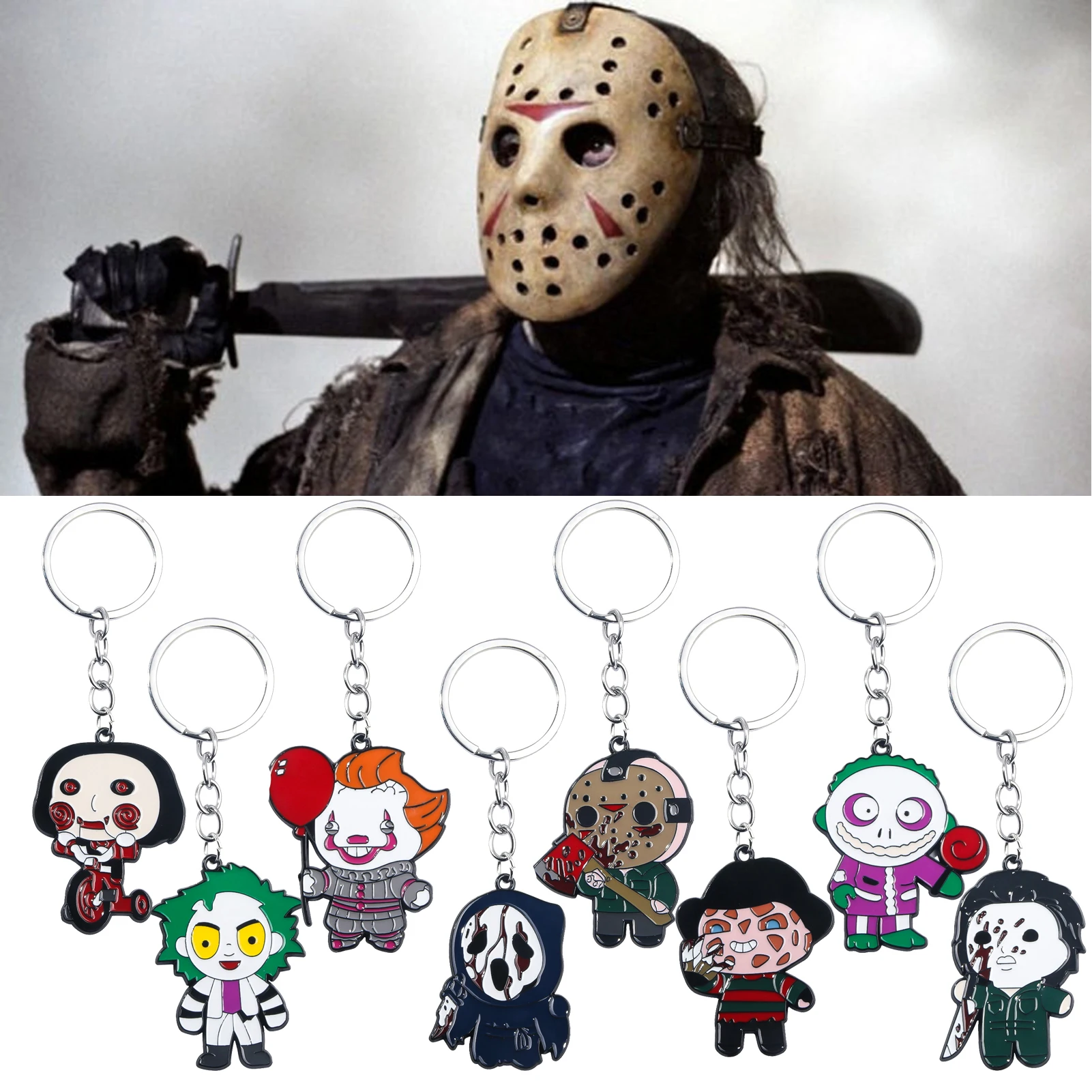 Classical Horror Keychains Halloween Charm Metal Pendant Gifts Sally Jack Keyrings Cartoon Figure Handbag Car Jewelry Accessorie