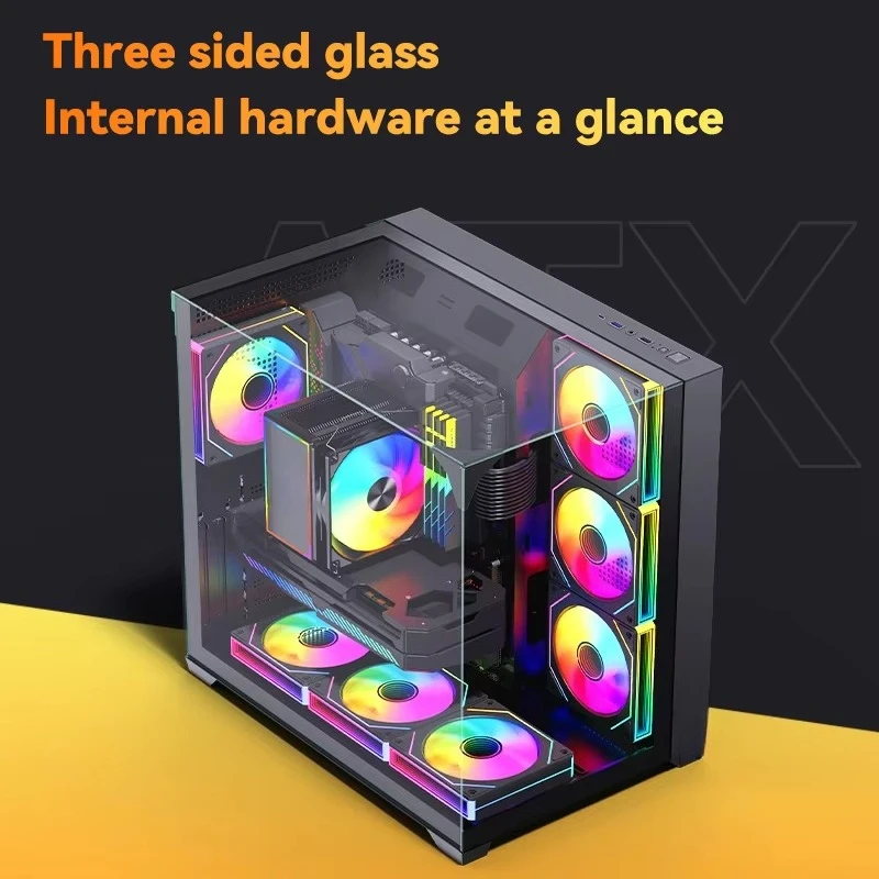 تصميم جديد CS015 Pro حافظة كمبيوتر واسعة لتدفق الهواء العالي مع زجاج مقسى كامل الرؤية لـ ATX / M-ATX / Mini-ITX