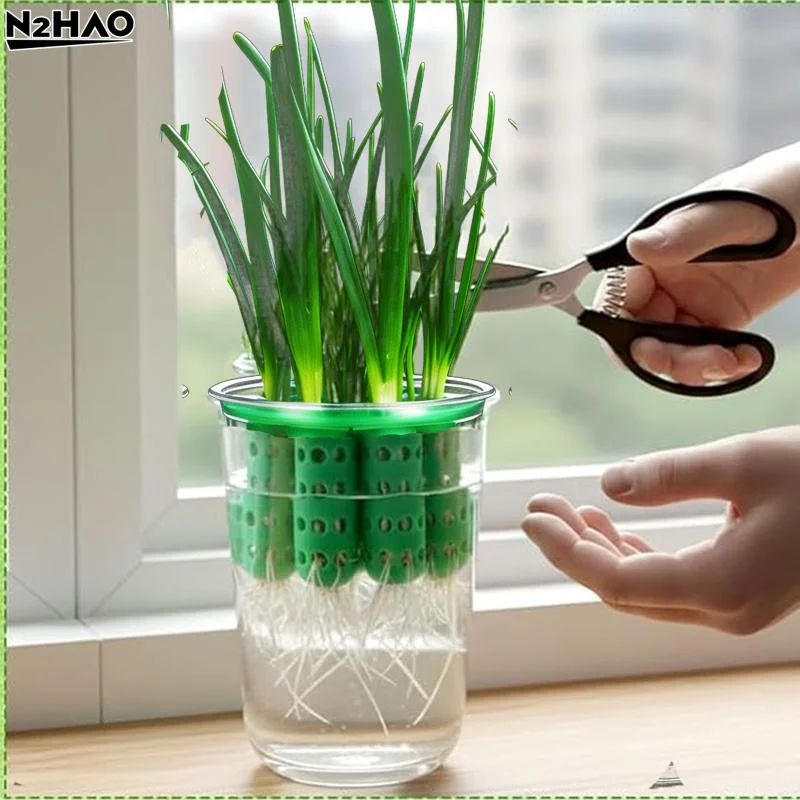 Green Onion Planter Hydroponic Grower Kit 7 Holes Clear Reusable Scallion Seedling Tray Mini Vase For Plant Vegetable Sprouting