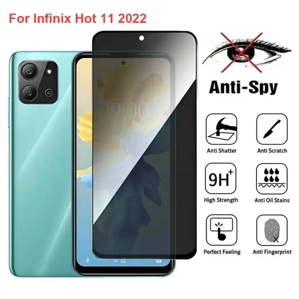 

Hot 11 X675 Anti Spy Privacy Tempered Glass Screen Protector Compatible For Infinix Hot11 2022 Phone Film