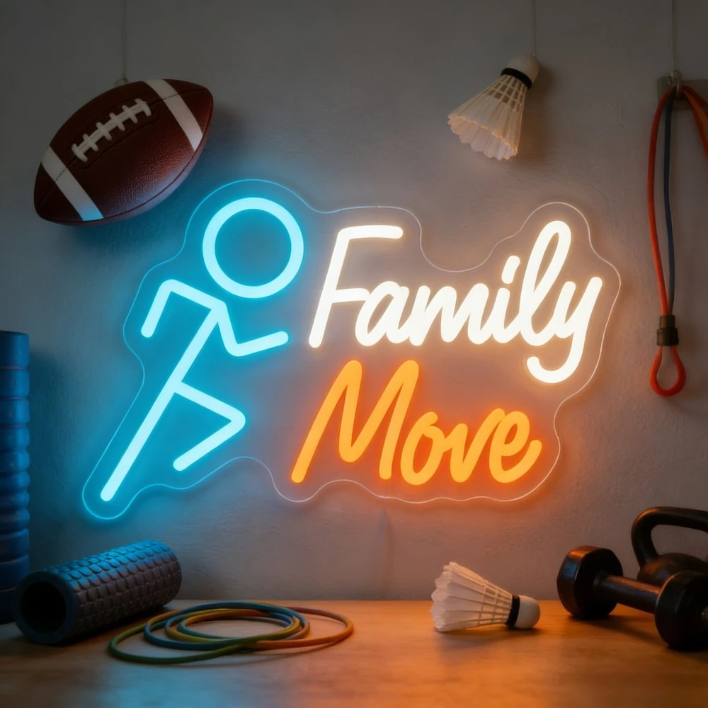 

Неоновая вывеска Family Move с USB-питанием, регулируемая светодиодная неоновая подсветка, настенный декор для спортзала, комнаты для йоги, спальни, гостиной, подарок для вечеринки