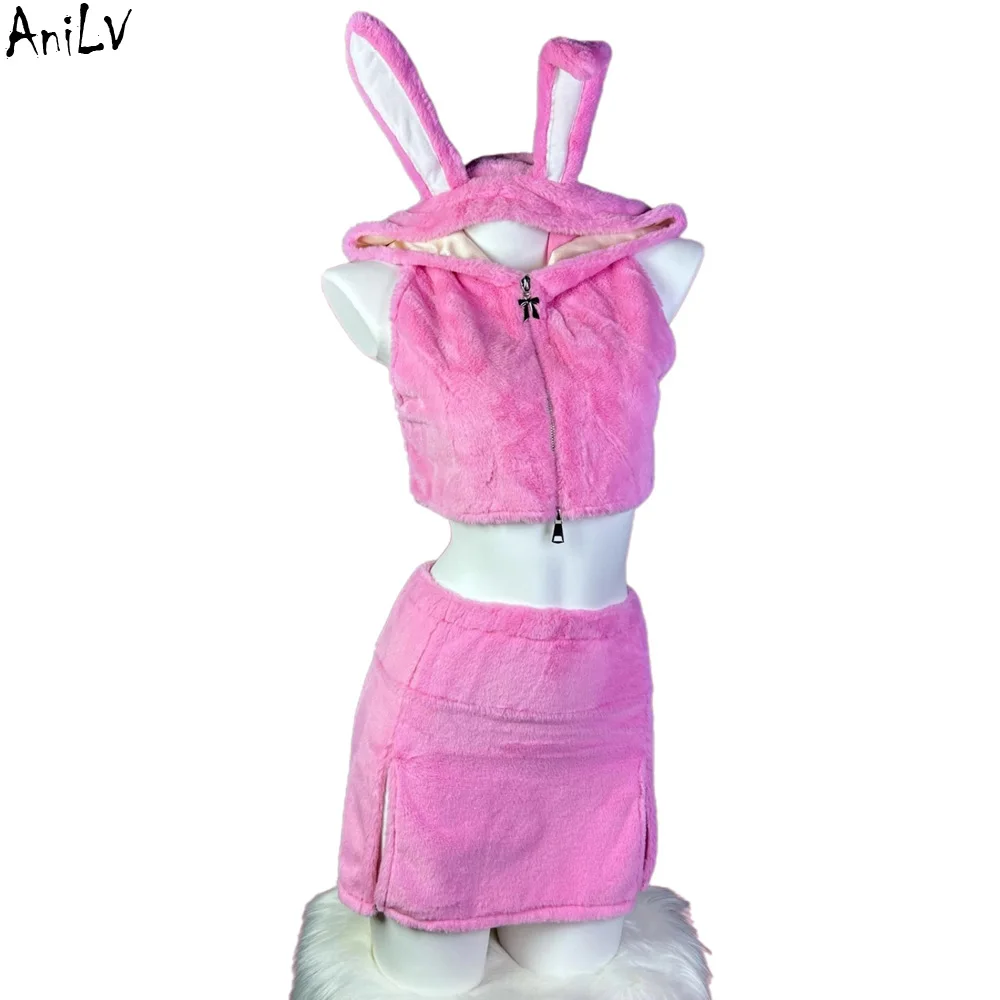 

AniLV Sweet Elf Pet Bunny Plush Hooded Skirt Uniform Easter Rabbit Outfits Anime Girl Cosplay Costume