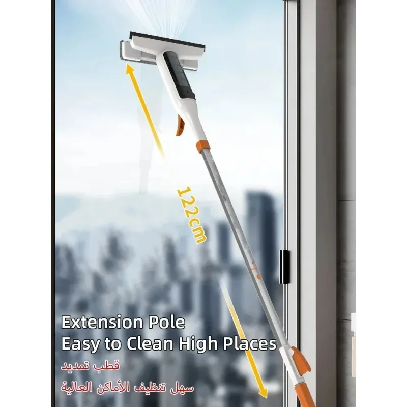 Double Sided Window Cleaner with Spray Scrubber Outdoor Glass Cleaning Tool Long Handle Squeegee for High Rise Windows