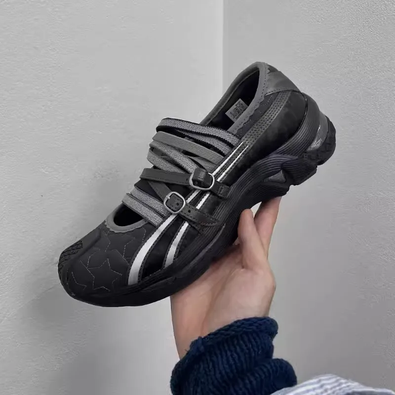 Fashion Grey Ballet Pumps Flat With Hollow Out Mixed Color Cross Strap Fashion Elegant Ladies Concise Women Sneakers Shoes New