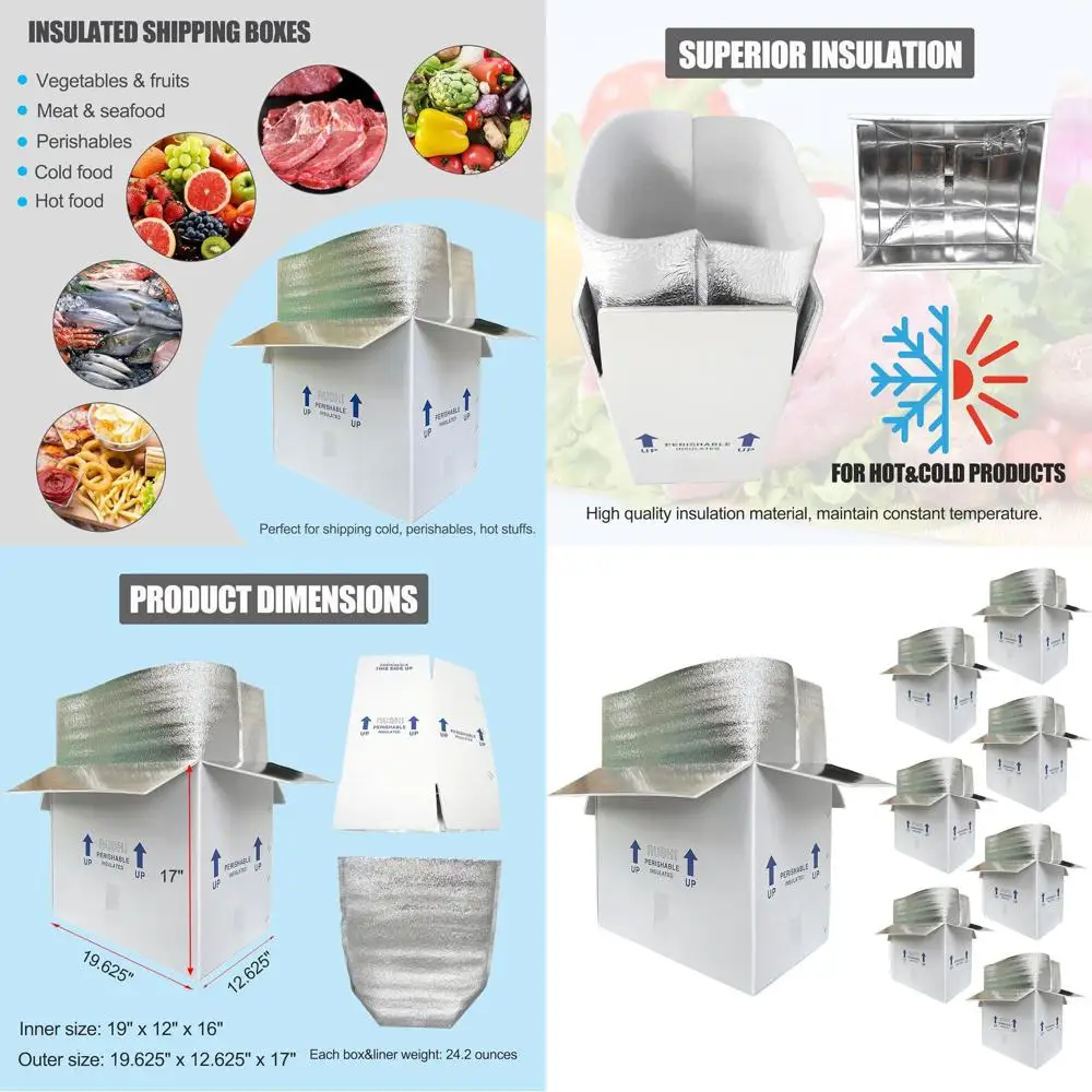 

Double Insulated Shipping Box with Reusable Oil Insulated Bag Liner for Perishable Goods