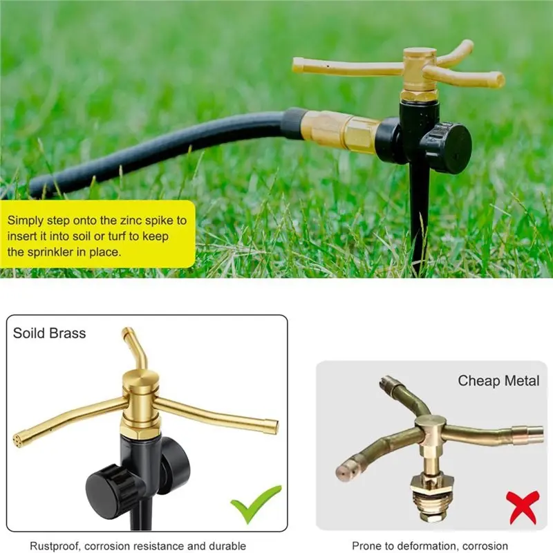 ABUG-2 Pack Metal Lawn Sprinklers With Spike Base, Heavy Duty 3- 360° Rotary Garden Sprinkler System