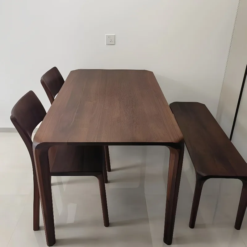 

Black walnut dining table rectangular light luxury simple modern home all solid wood long table desk table integrated