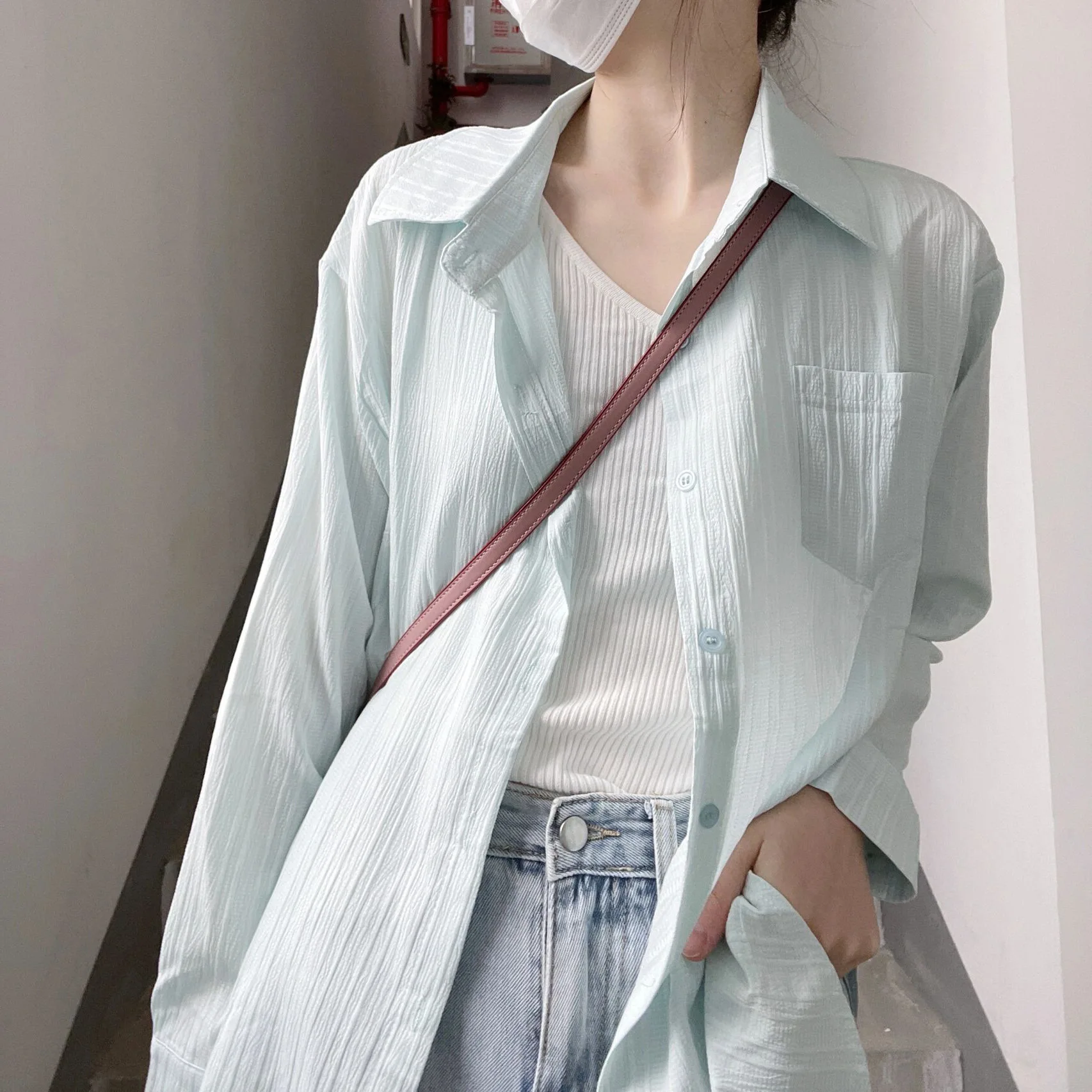 

2024 Autumn New Sunscreen Shirt Design Sense Medium Length Cardigan Coat Long Sleeve Korean Gentle Women's Top